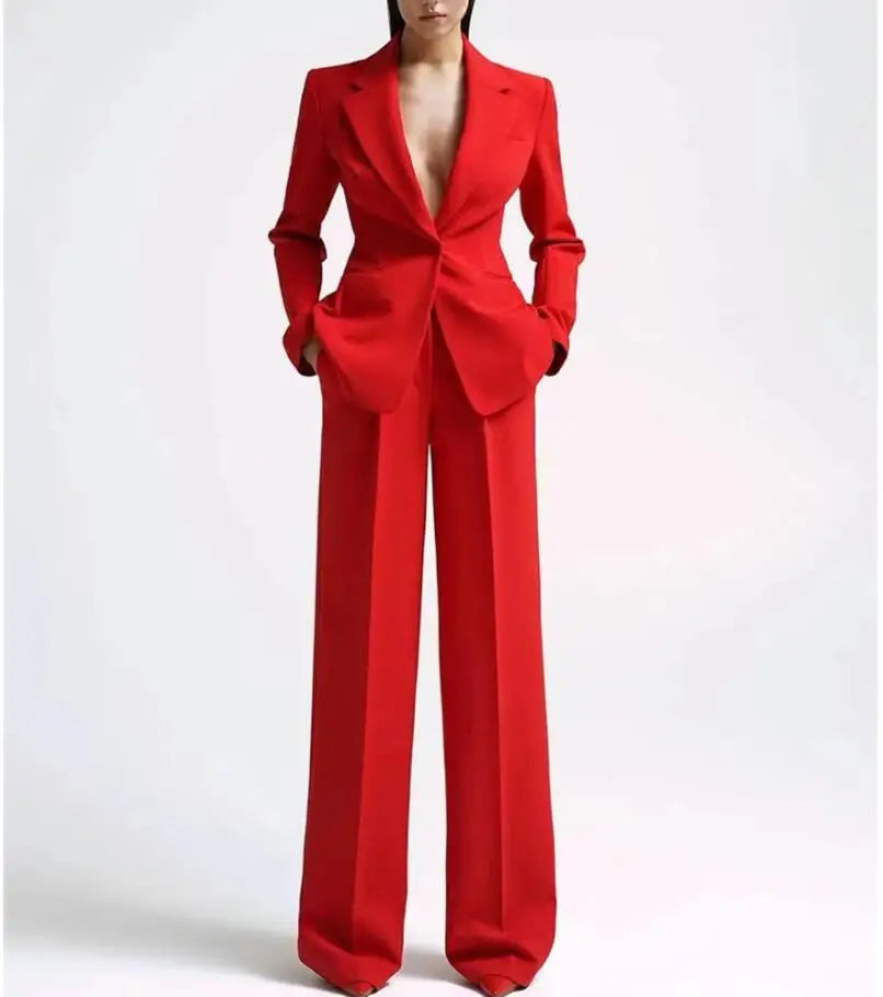 Women's Blazer and Wide Leg Pants Suit Sets