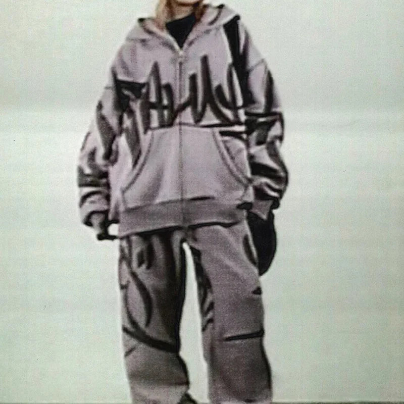 Women's Hooded Jacket and Sweatpants - Street Print