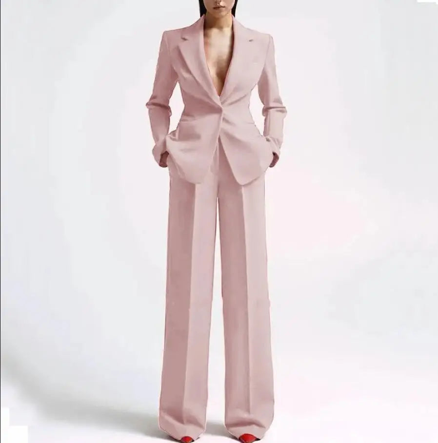 Women's Blazer and Wide Leg Pants Suit Sets