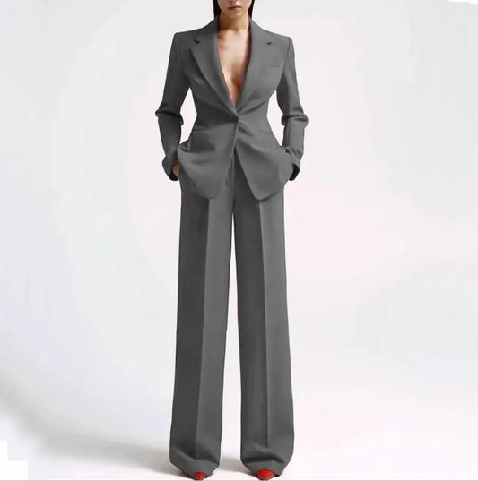 Women's Blazer and Wide Leg Pants Suit Sets