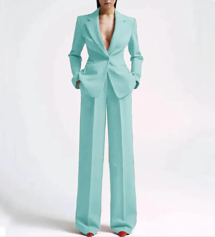 Women's Blazer and Wide Leg Pants Suit Sets