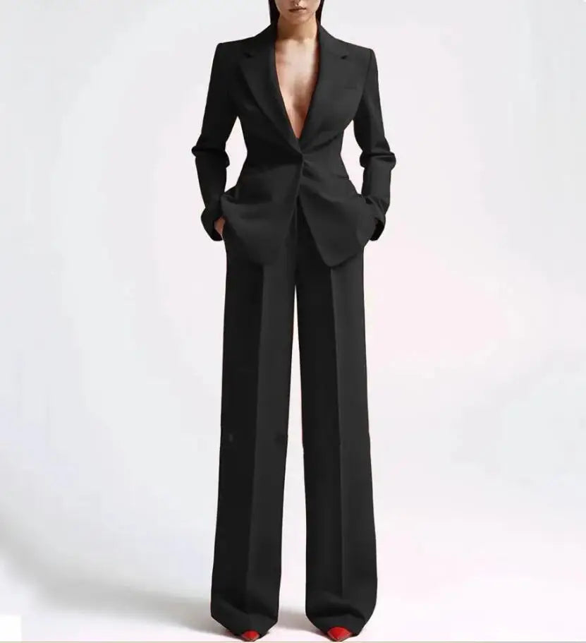 Women's Blazer and Wide Leg Pants Suit Sets