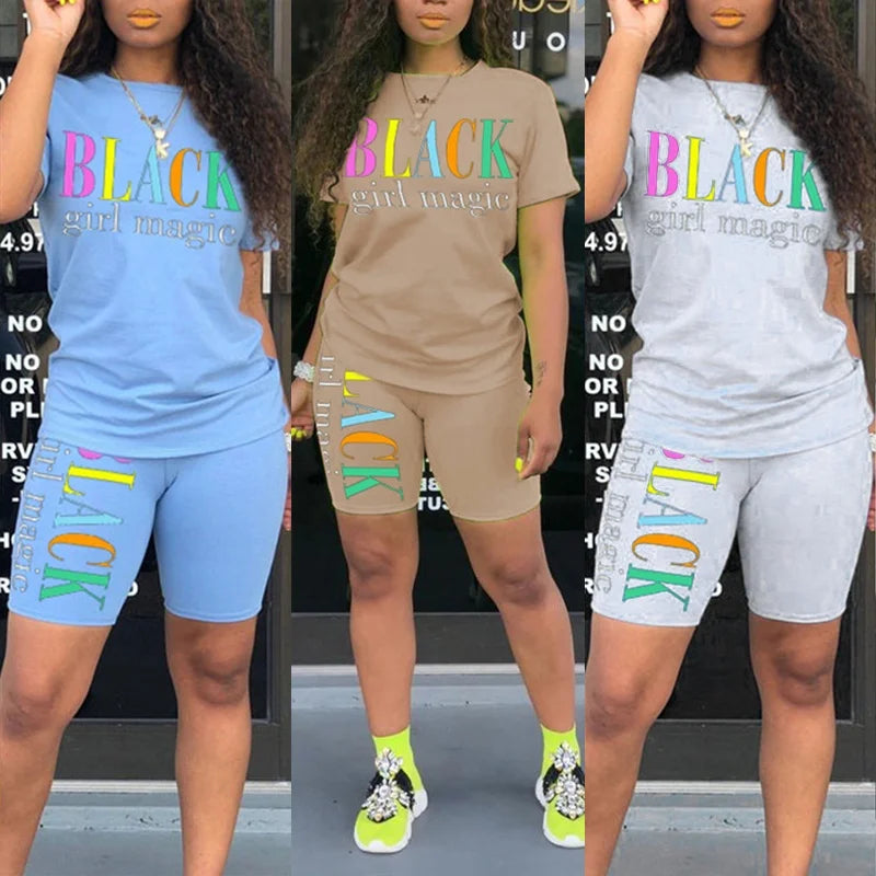 Women's T-shirts and Shorts - 'Black Girl Magic' Printed Sets