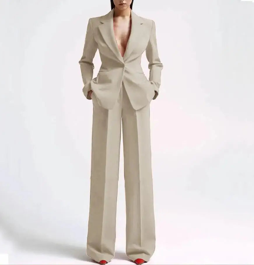 Women's Blazer and Wide Leg Pants Suit Sets