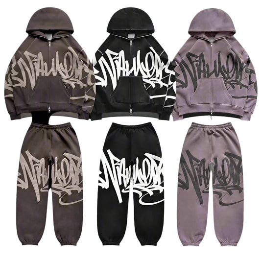 Women's Hooded Jacket and Sweatpants - Street Print