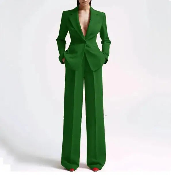 Women's Blazer and Wide Leg Pants Suit Sets