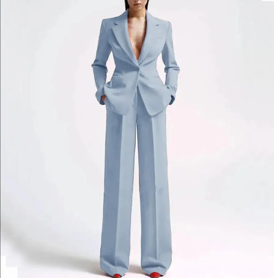 Women's Blazer and Wide Leg Pants Suit Sets